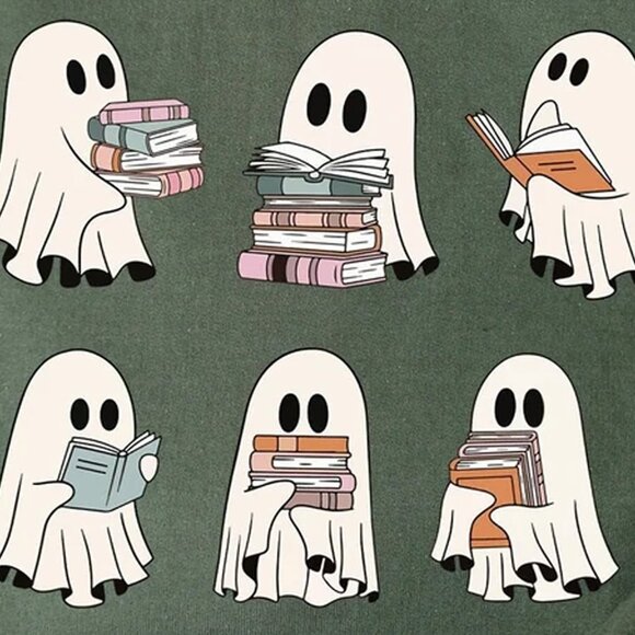 Vintage Ghost Reading Books Sweater Teacher Bookish Halloween Sweatshirt - Picture 3 of 3